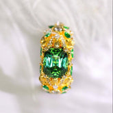 2.46ct Green Tourmaline Engraved 18K Gold Ring with Diamond