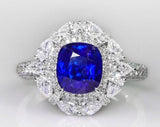 1.55ct Blue Sapphire 18K Gold Ring with Double Diamonds