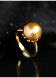 11mm Golden South Sea Pearl & Diamond Hollow-out Ring in 18K Gold