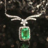 Huge Emerald & Diamond Necklace in 18K White Gold
