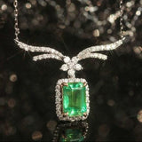 Huge Emerald & Diamond Necklace in 18K White Gold