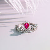 Pear-Shaped Ruby & Diamond Engagement Ring in 18K White Gold