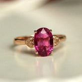 2.32ct Rubellite Oval Cut & Side Diamond Ring in 18K Yellow Gold