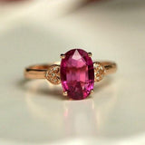 2.32ct Rubellite Oval Cut & Side Diamond Ring in 18K Yellow Gold