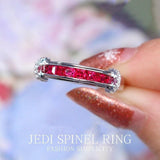 Spinel Square Pave Set 18K Gold Ring, 18K White Gold Handmade Ring, Channel Ring, Jedi Spinel Band Ring, Red Gemstone Ring