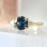 1.35ct Sapphire Round Cut Ring with Diamond Accent in 14K Yellow Gold