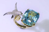 Hummingbird Blue Topaz Diamond Ring - 18K Two Tone Gold