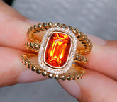 3.8ct Fanta Garnet Diamond Halo Stackable Ring - 18K Yellow Gold