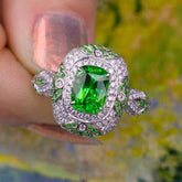 1.58ct Tsavorite Cushion-Cut Statement Ring – 18K White Gold