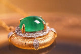Cabochon Emerald Wire Brushed Necklace in 18K Yellow Gold