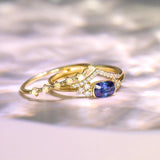 Blue Sapphire Chevron Stacking Ring with Diamonds