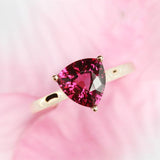 3.3ct Peach Red Trillion Cut Garnet Ring - 18K Yellow Gold