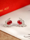 Dazzling Diamond Pigeon Blood Ruby Earrings in Platinum 950