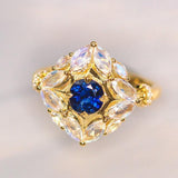 Blue Sapphire & Moonstone 18K Gold Ring with Diamonds