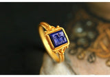 Lapis Lazuli Engraved Totem Ring in 22K Gold – Antique Vintage Design