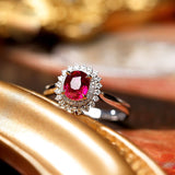1.5ct Pigeon Blood Ruby Ring with Diamonds in 18K White Gold