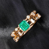 Cluster Pave Set Emerald 18K Gold Ring with Diamonds