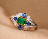 Art Deco Emerald & Sapphire Ballerina Ring in 18K Gold\