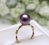 Edison Purple Pearl Bamboo Ring in 18K Yellow Gold