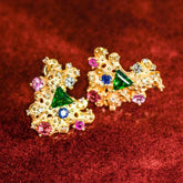 Tsavorite & Colorful Sapphire Earrings - 18K Yellow Gold