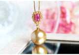 11mm Golden South Sea Pearl 18K Necklace with Pink Ruby