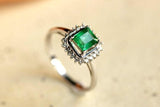 Emerald & Halo Diamonds 18K White Gold Ring