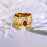 Stunning Ruby & Diamond 18K Gold Wire Brushed Finish Ring