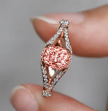 Padparadscha Color Spinel Diamonds Ring in 18K Rose Gold