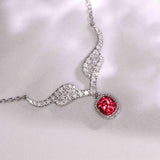 Angel Wing Red Spinel Diamonds Necklace in 18K White Gold