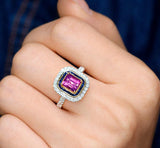 1.52ct Purple Blue Sapphire 18K Gold Ring with Double Halo Diamonds
