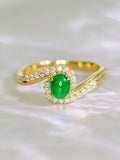 Cabochon Emerald & Diamond Bypass Ring in 18K Yellow Gold