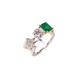 1ct Emerald Square Cut & White Diamond Ring in 18K Gold