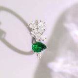 Cabochon Emerald & Diamond Ring in 18K White Gold