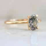 1.32ct Salt & Pepper Oval Cut Diamond 18K Gold Solitaire Ring