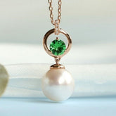 8mm Akoya Pearl & Tsavorite Necklace - 18K Yellow Gold