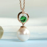 8mm Akoya Pearl & Tsavorite Necklace - 18K Yellow Gold