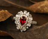 Cluster Pigeon Blood Ruby Platinum 950 Statement Ring