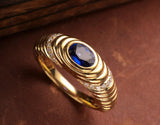 Blue Sapphire Bezel Set 18K Yellow Gold Ring with Diamonds