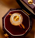 Chrysoberyl Cat's Eye Engraved 18K Gold Brush Finish Ring