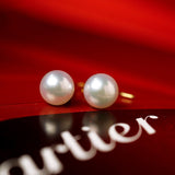 8mm Akoya Pearl Hook Earrings with Diamond in 18K Yellow Gold