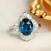 2ct Sapphire Halo Diamond 18K White Gold Ring - Two in One Jewelry