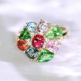 Cluster Colorful Sapphire 18K Yellow Gold Ring