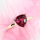 3.3ct Peach Red Trillion Cut Garnet Ring - 18K Yellow Gold
