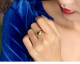 Green Tourmaline & Diamond Ring - 18K Yellow Gold Vintage Design