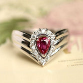 Pigeon Blood Ruby 18K Chunky Gold Chevron Ring