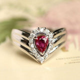 Pigeon Blood Ruby 18K Chunky Gold Chevron Ring