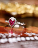 Pink Peach Sapphire Diamond Ring in 18K White Gold