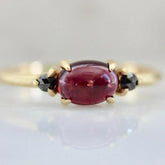 Raspberry Garnet & Black Diamond Ring - 18K Yellow Gold