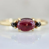 Raspberry Garnet & Black Diamond Ring - 18K Yellow Gold