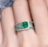 Classic Emerald 18K Free Form Ring with White Diamonds